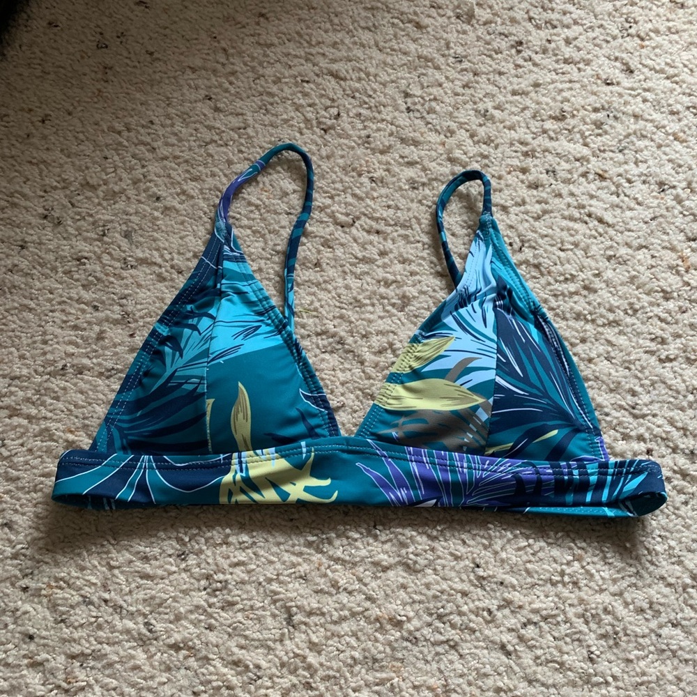 Blue tropical bikini top